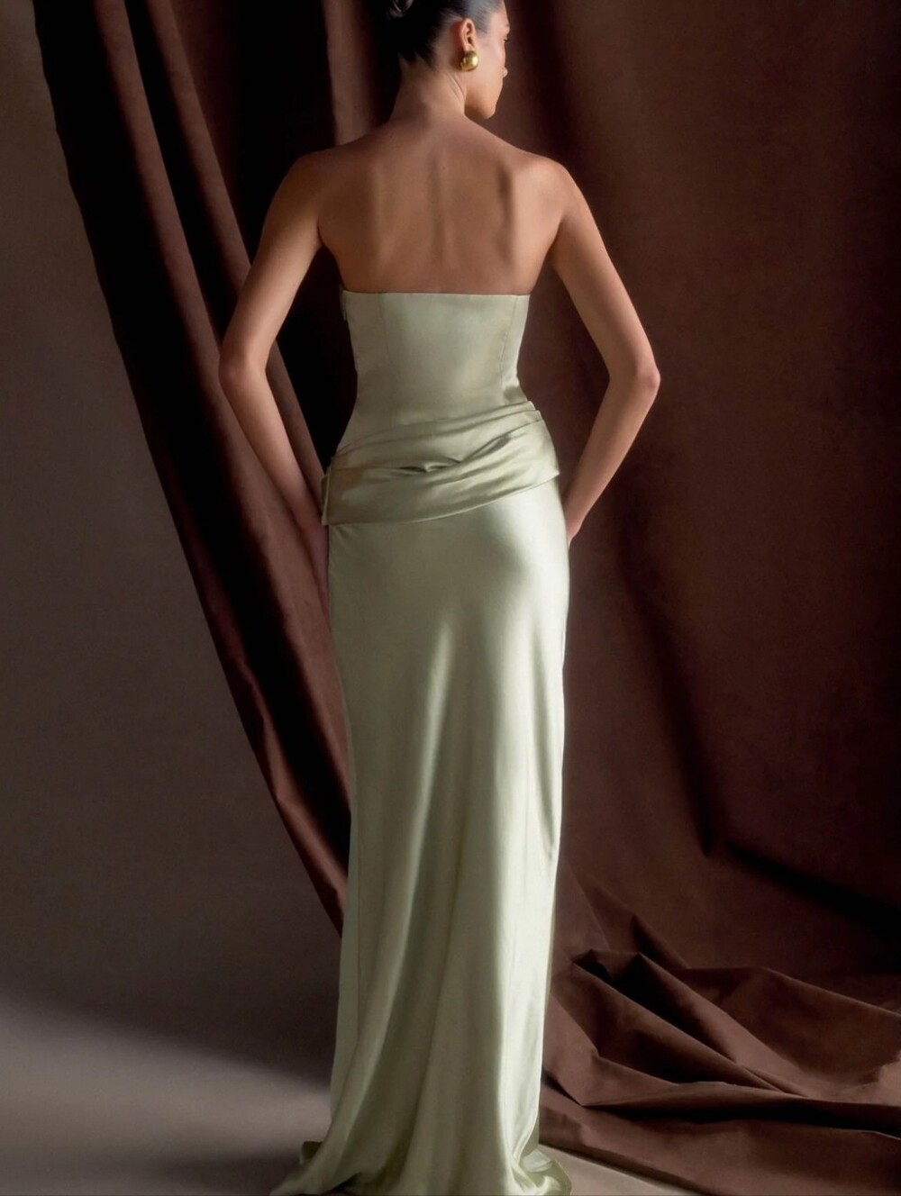 New Meshki Jasmine Strapless Satin Maxi Dress - Sage Size S $255 - Picture 2 of 14
